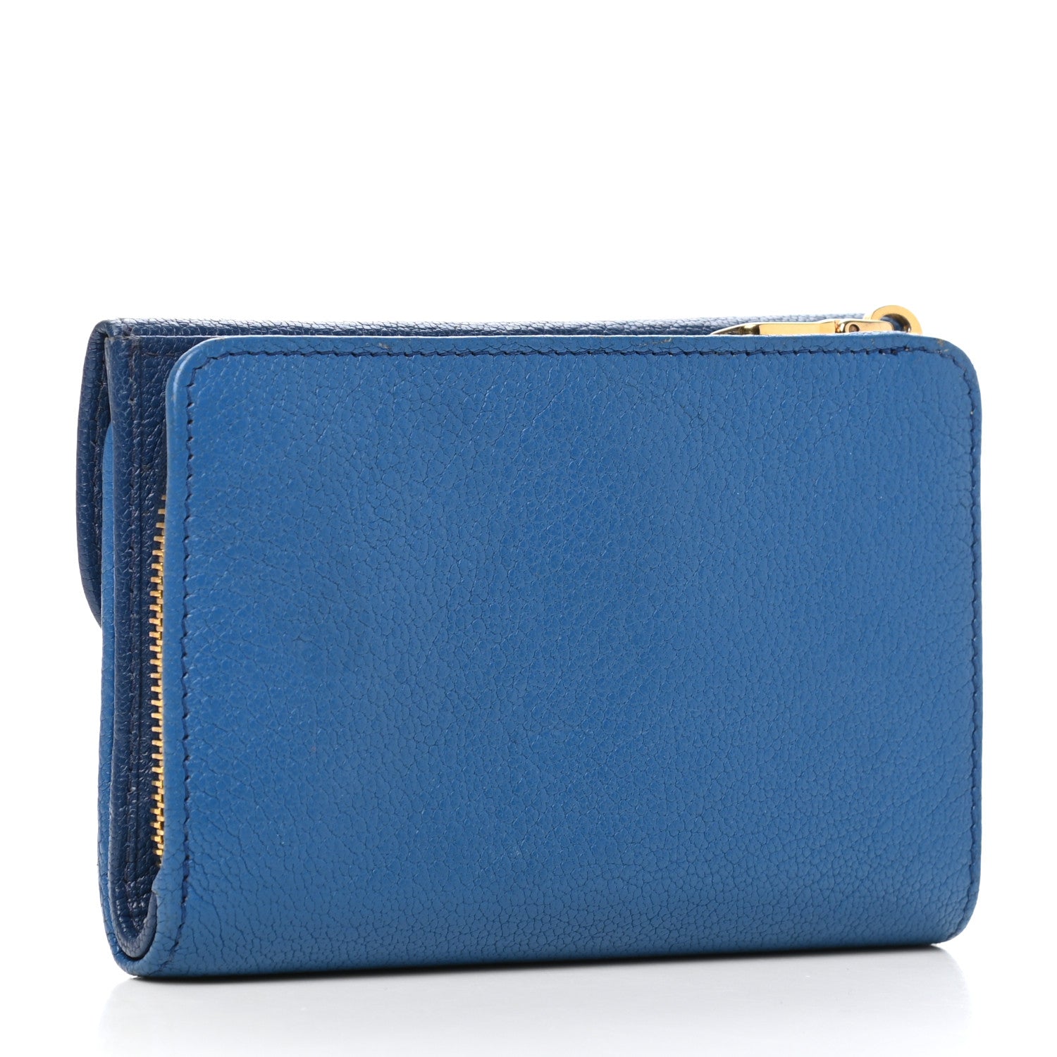 Miu Miu Goatskin Madras Compact Flap Wallet Cobalto Marea 3 of 8