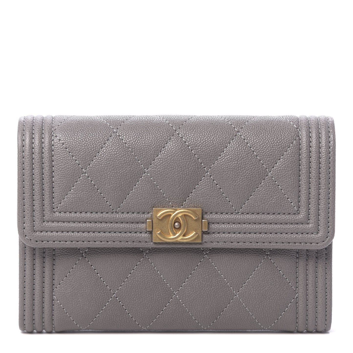 Caviar Quilted Medium Boy Flap Wallet Grey