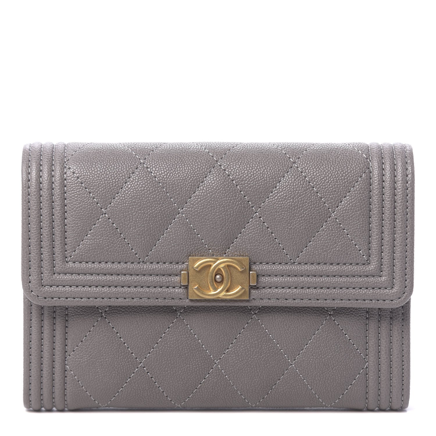 Chanel Caviar Quilted Medium Boy Flap Wallet Grey 1 of 8