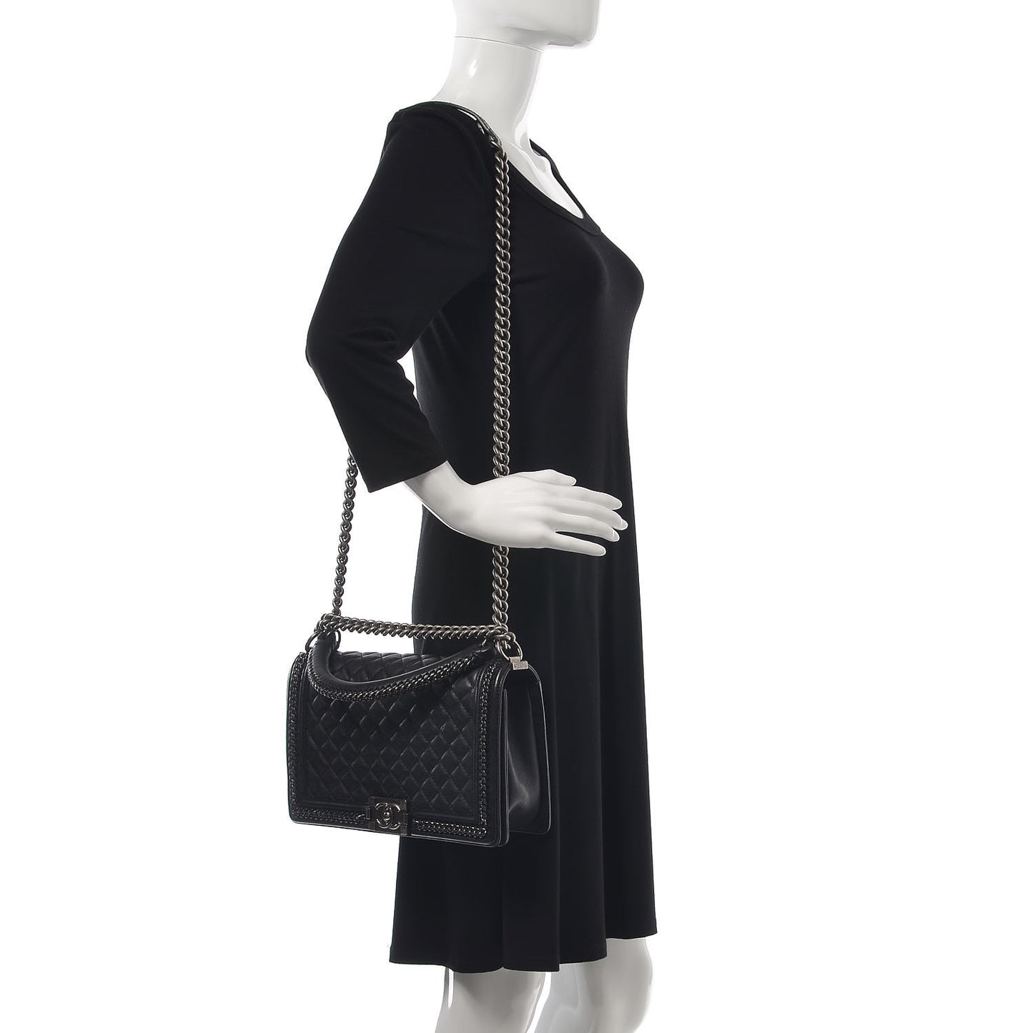 Calfskin Quilted New Medium Boy Top Handle Flap Black