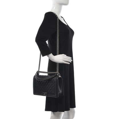 Chanel Calfskin Quilted New Medium Boy Top Handle Flap Black 3 of 16