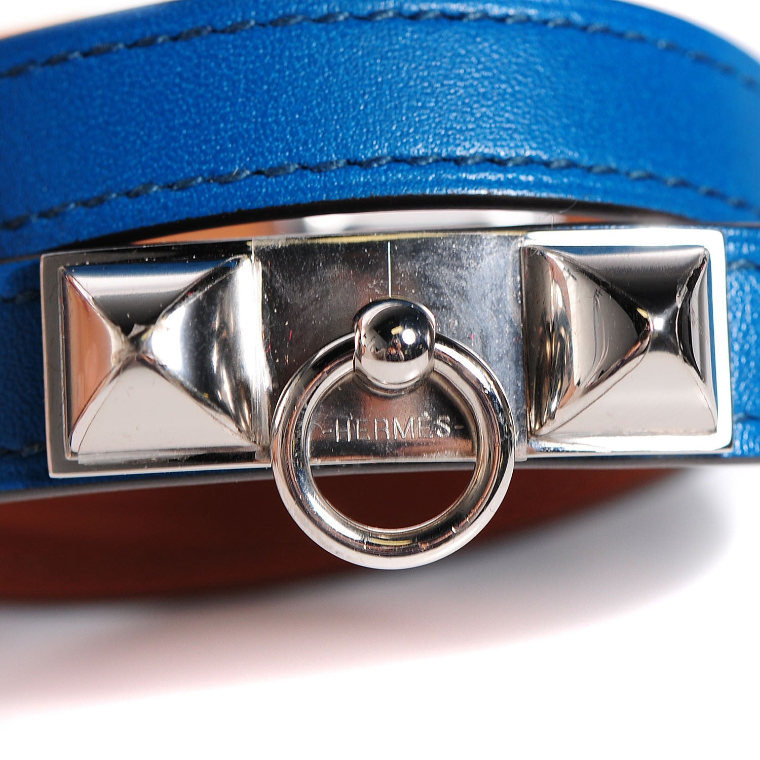 Hermes Veau Tadelakt Rivale Double Tour Bracelet M Bleu Izmir 3 of 6