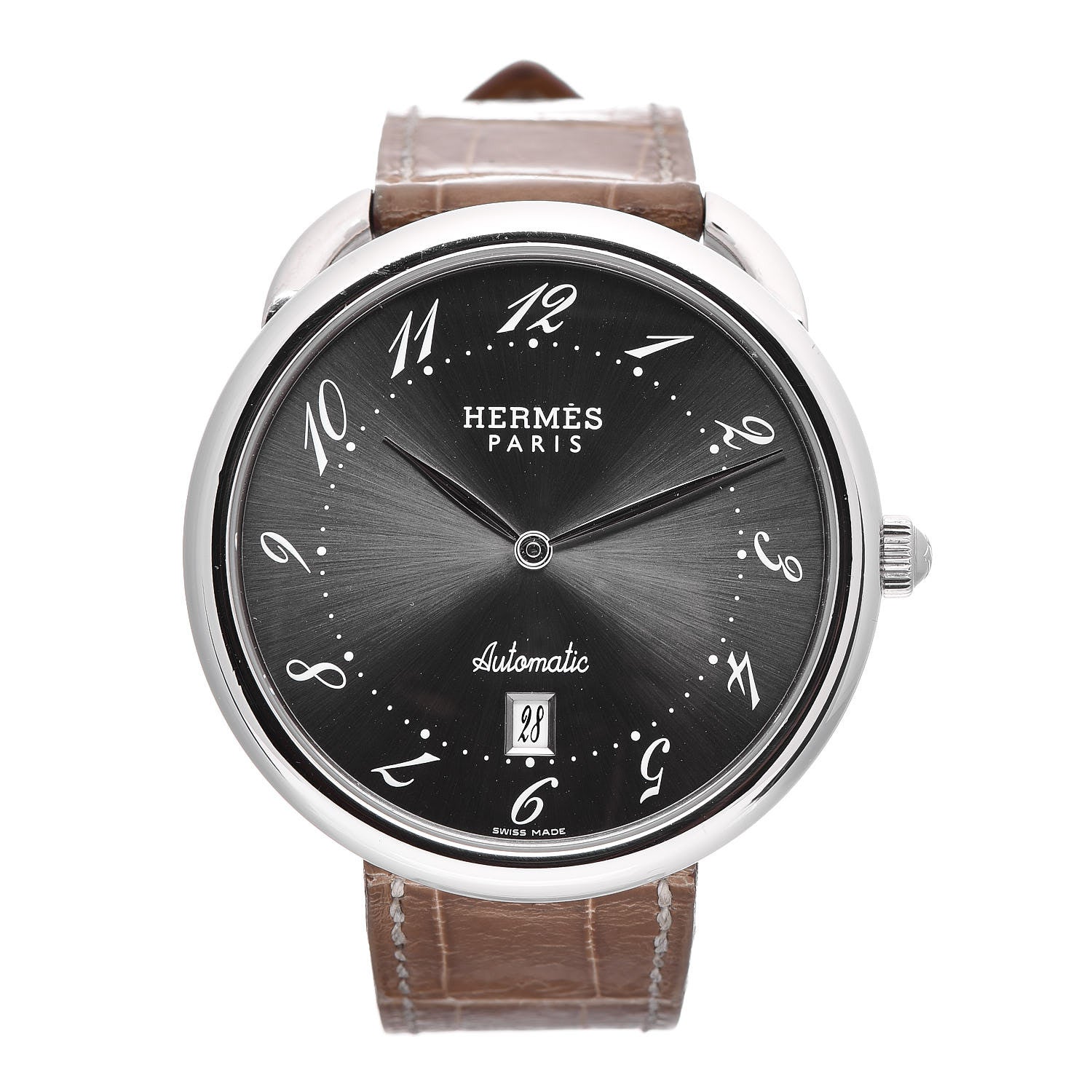 Hermes Stainless Steel Alligator 41mm Arceau Automatic Watch Gris Elephant 1 of 11