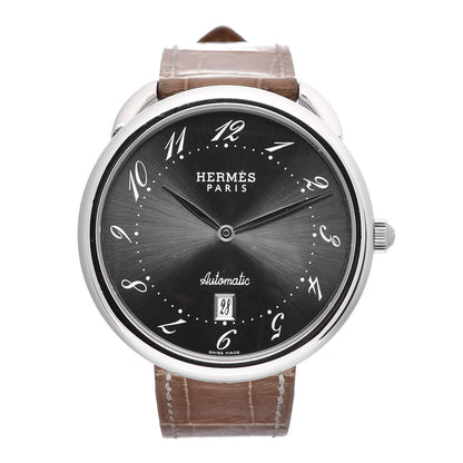 Hermes Stainless Steel Alligator 41mm Arceau Automatic Watch Gris Elephant 1 of 11