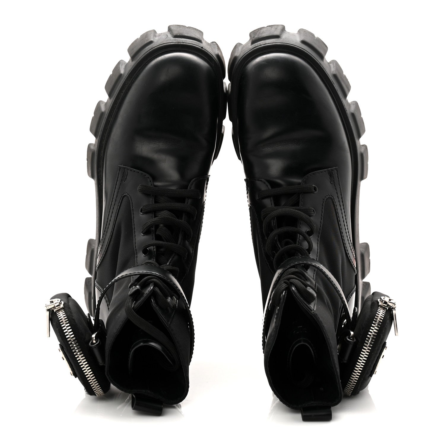 Prada Spazzolato Rois Re-Nylon Metal Triangle Logo Monolith Pouch Pocket 55mm Boots 39.5 Black 2 of 10