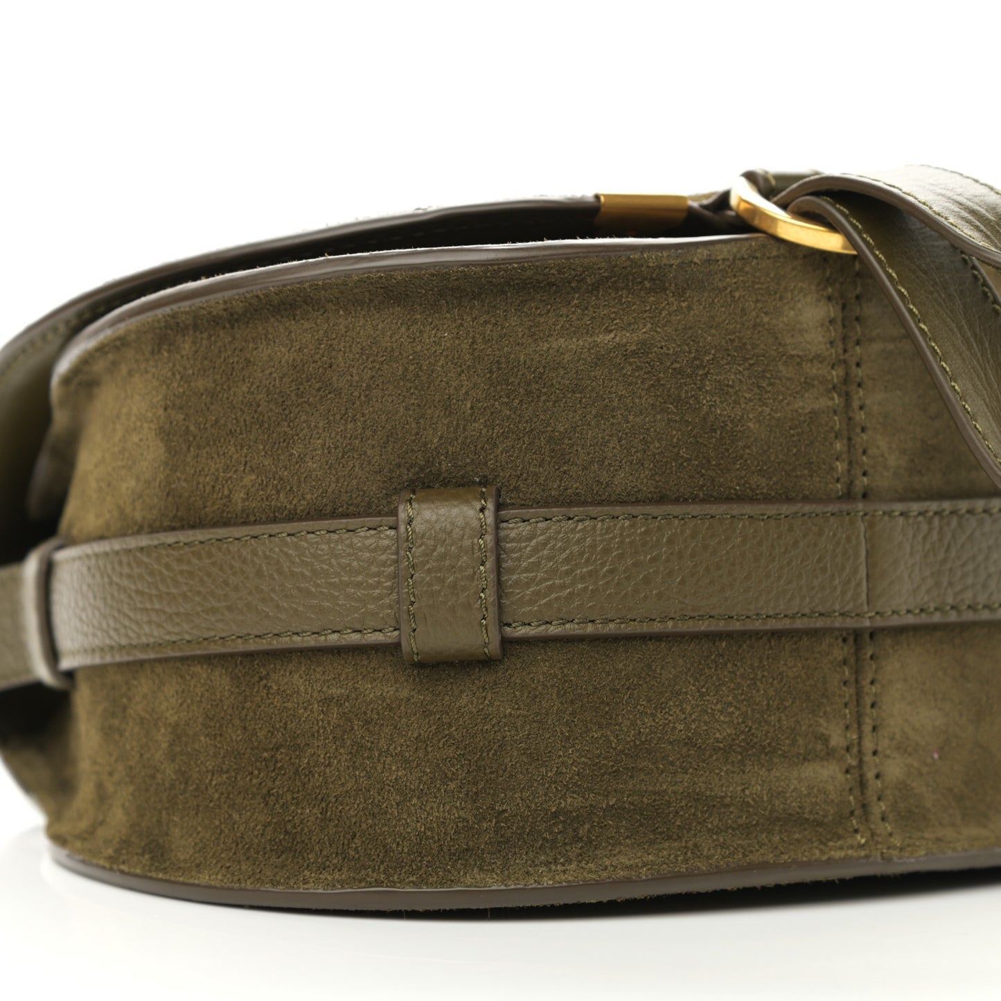 Suede Calfskin Mini Marcie Round Crossbody Bag Deep Olive
