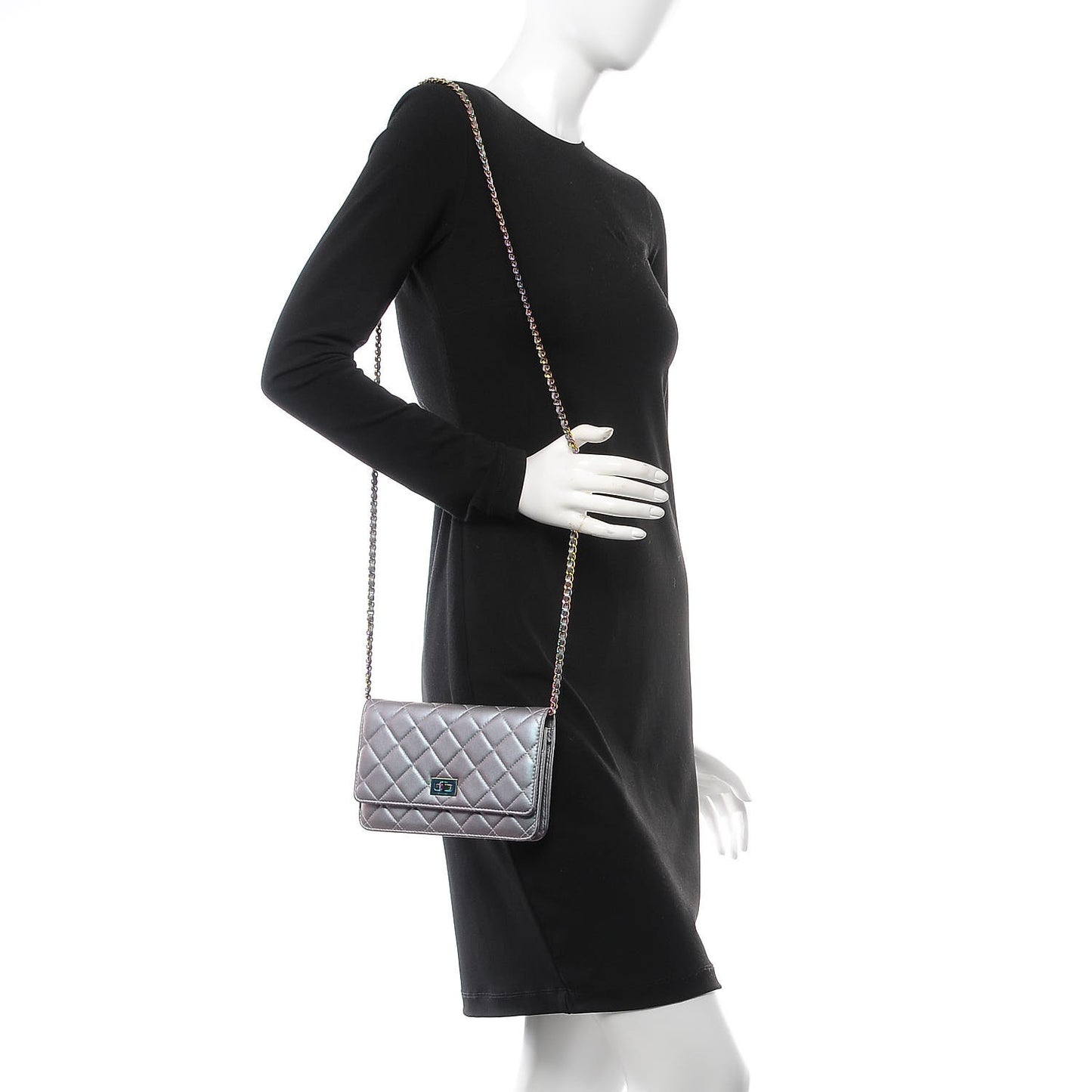 Iridescent Lambskin Quilted Reissue Wallet On Chain WOC Light Purple