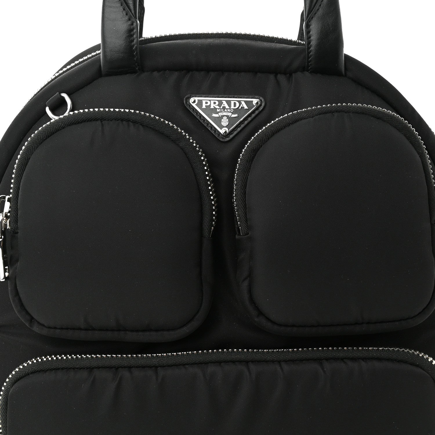 Prada Tessuto Nylon Pocket Cargo Top Handle Bag Black Fuoco 6 of 8