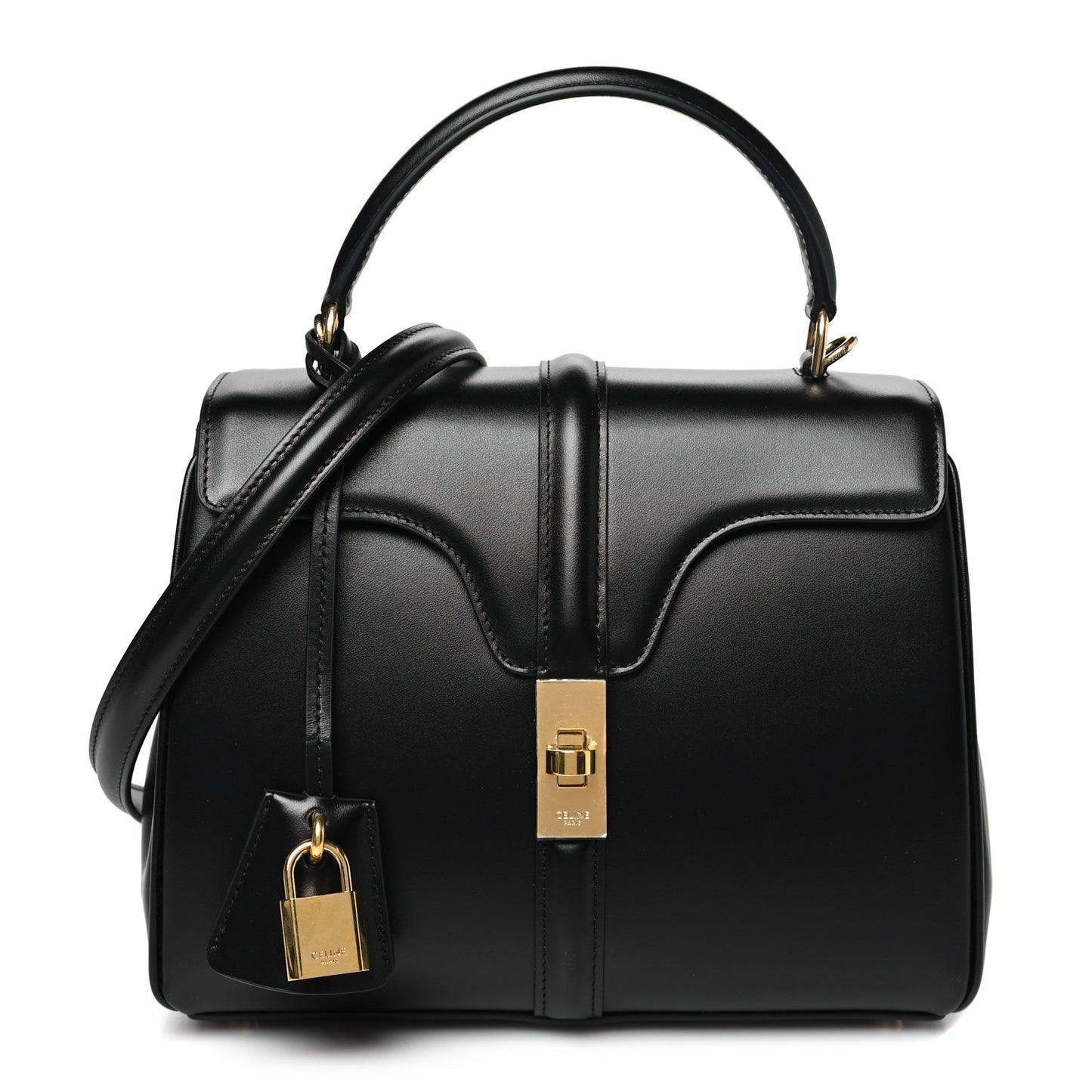 Satinated Calfskin Small 16 Top Handle Bag Black