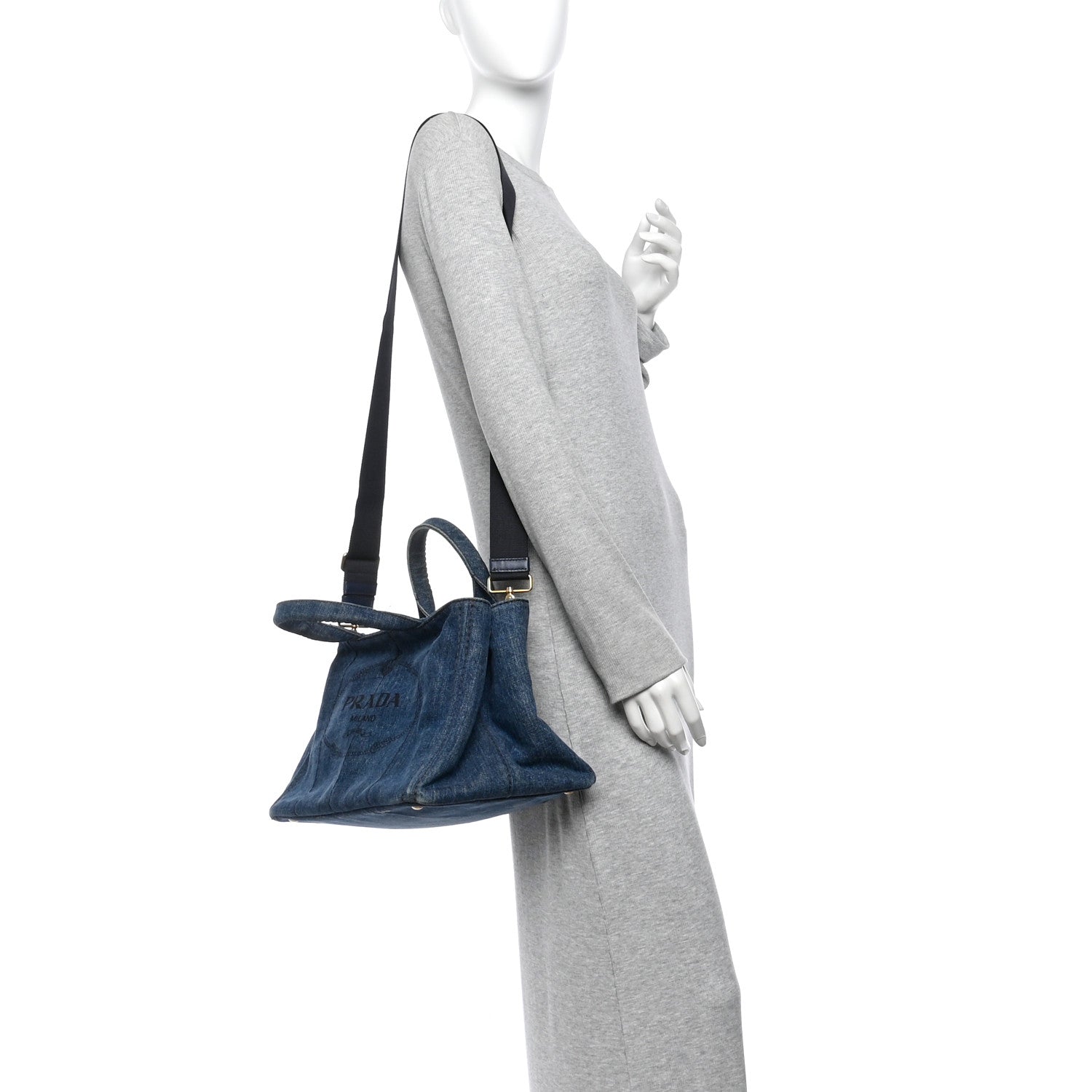 Prada Denim Canapa Logo Tote Bleu 2 of 13