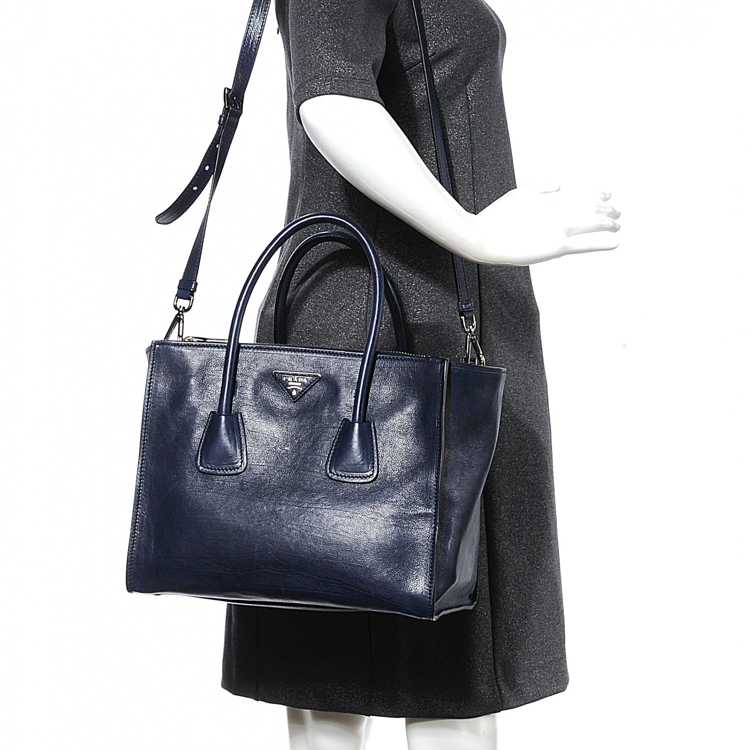 Prada Glace Calf Twin Pocket Tote Baltico 2 of 9