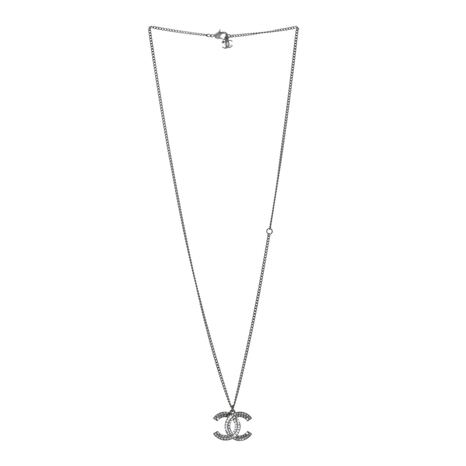 Chanel Ruthenium Crystal Baguette Large CC Necklace Multicolor 3 of 4