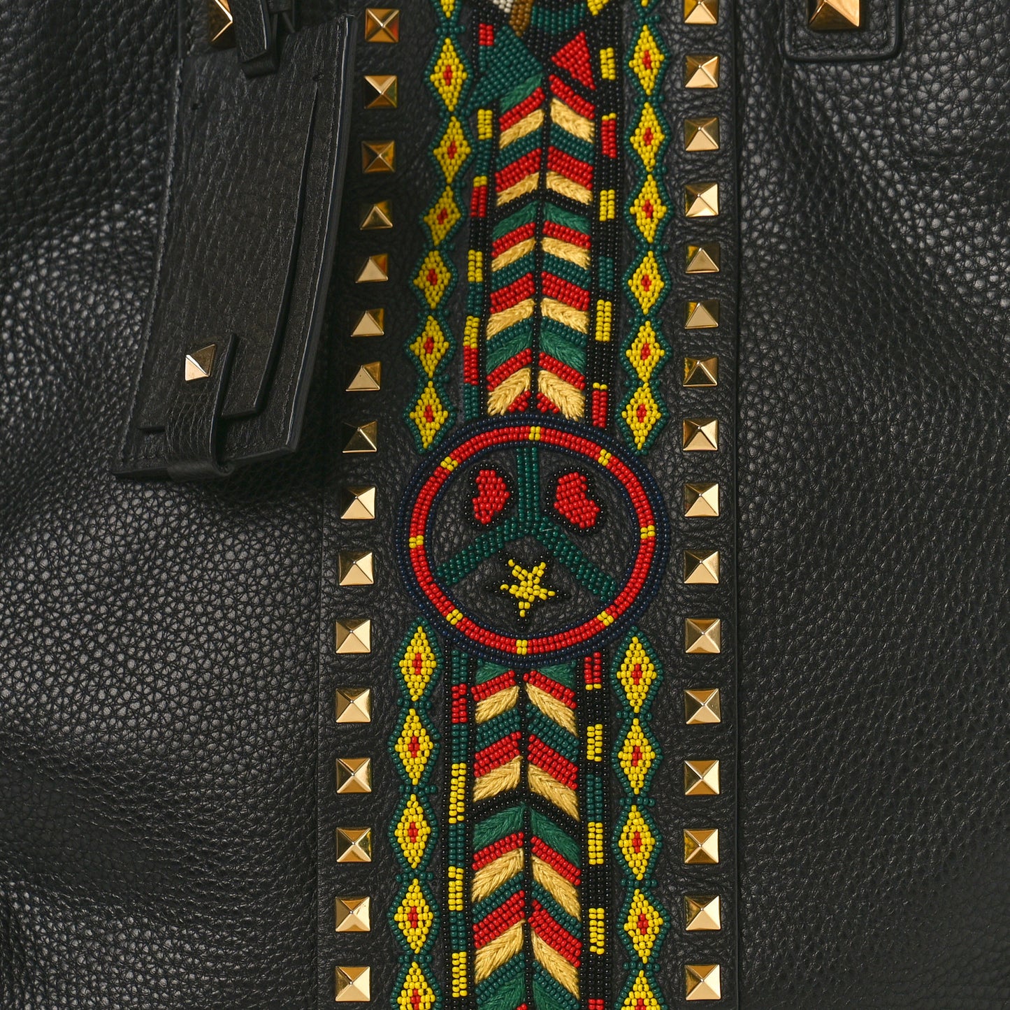 Grained Calfskin Jamaica Beaded My Rockstud Tote Black