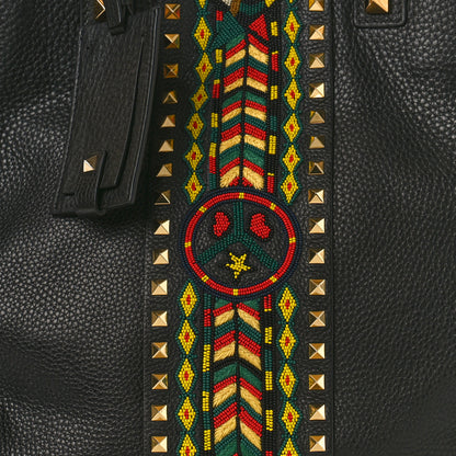 Valentino Garavani Grained Calfskin Jamaica Beaded My Rockstud Tote Black 7 of 9
