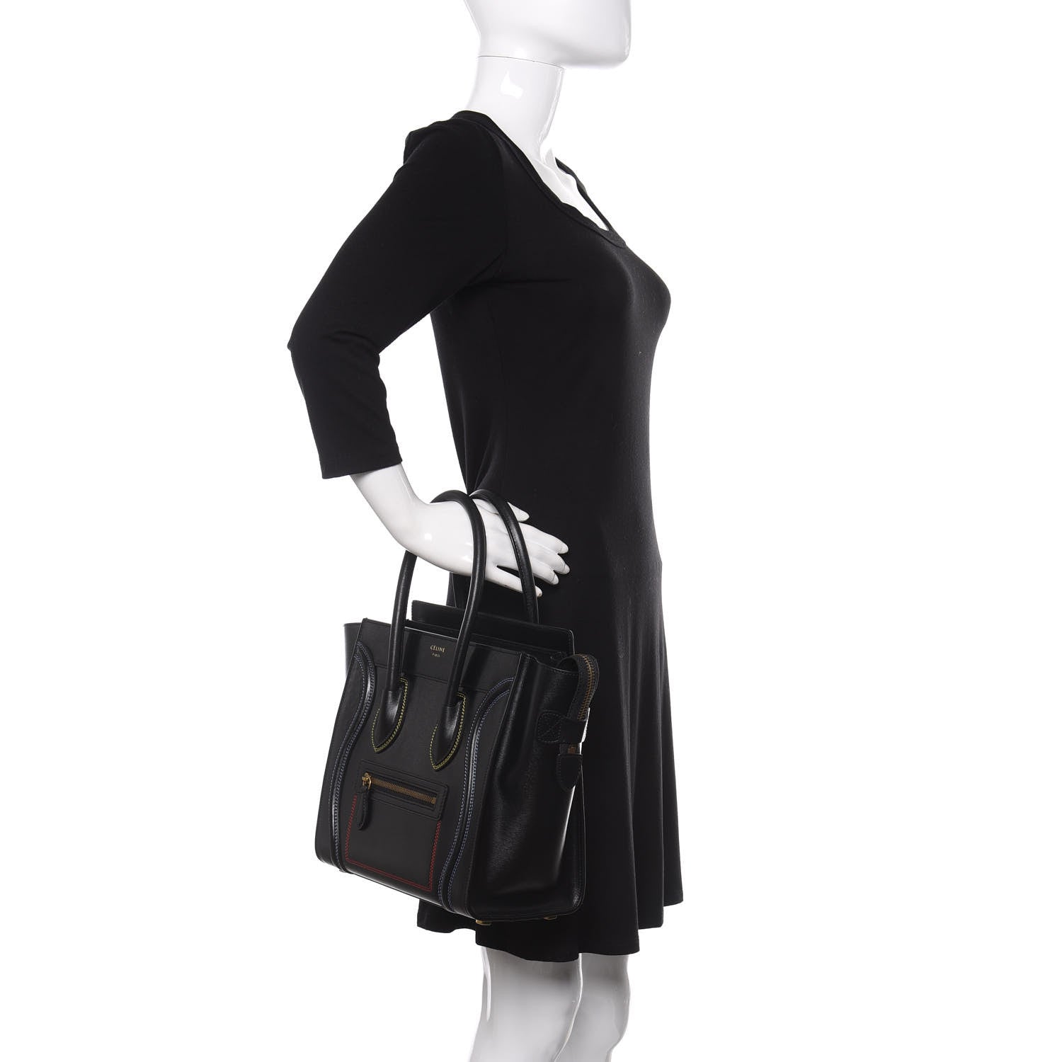 Celine Smooth Calfskin Multicolor Double Stitching Micro Luggage Black 2 of 11