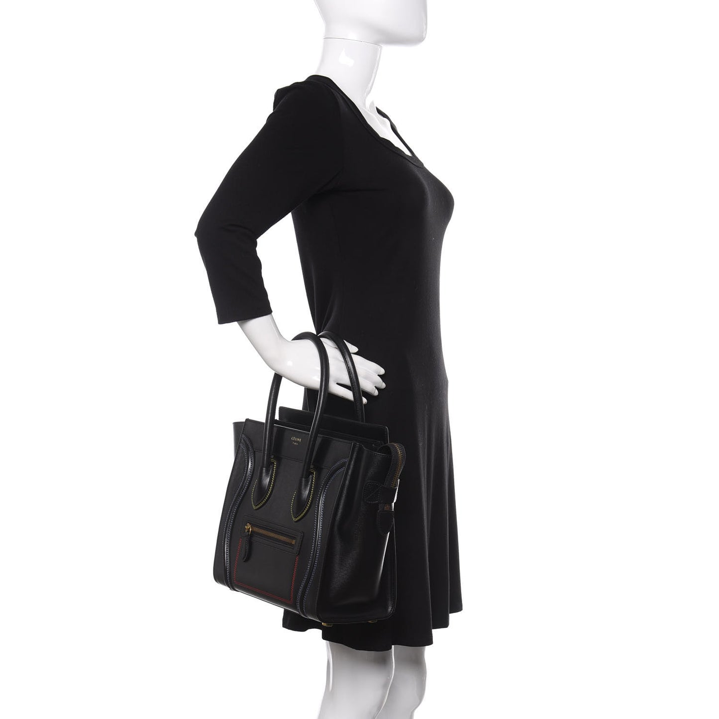 Smooth Calfskin Multicolor Double Stitching Micro Luggage Black
