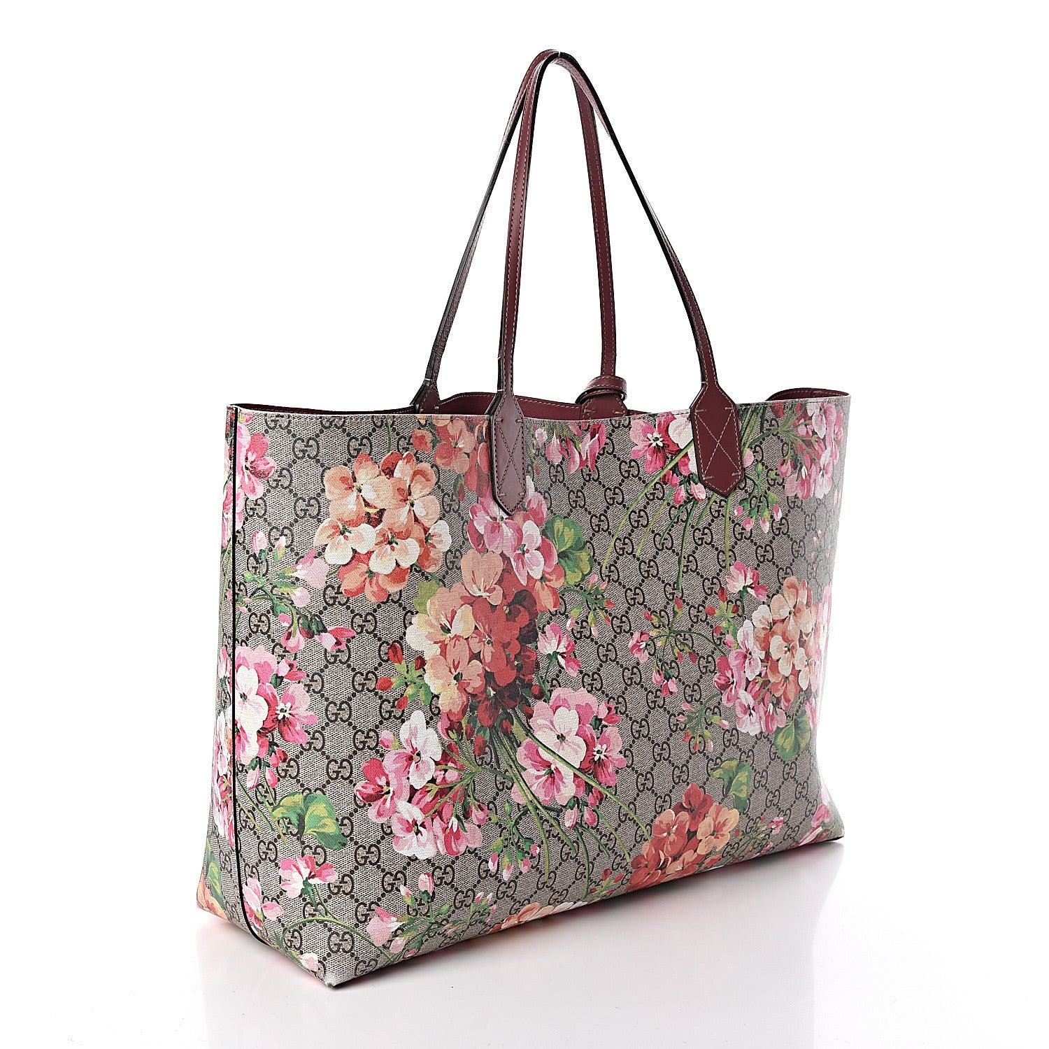 Gucci GG Supreme Monogram Blooms Large Reversible Tote Beige Multicolor Dry Rose 5 of 21