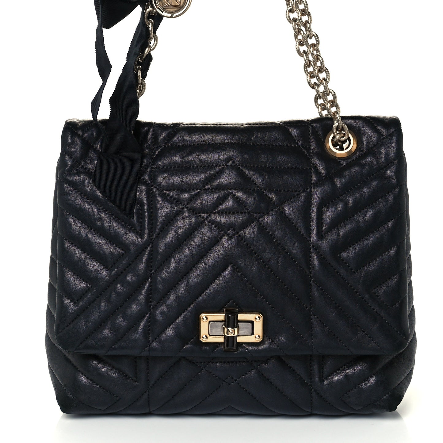 Calfskin Quilted Medium Happy Shoulder Bag Black