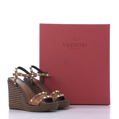Valentino Garavani Calfskin Rockstud Torchon Espadrille Wedge Sandals 35 Cuoio 11 of 11