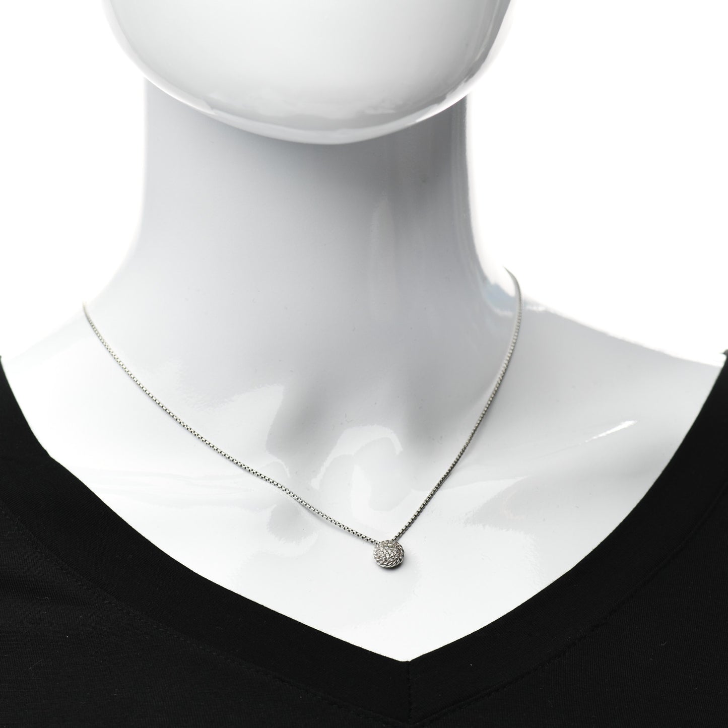 Sterling Silver Diamond 9mm Petite Pave Pendant Necklace