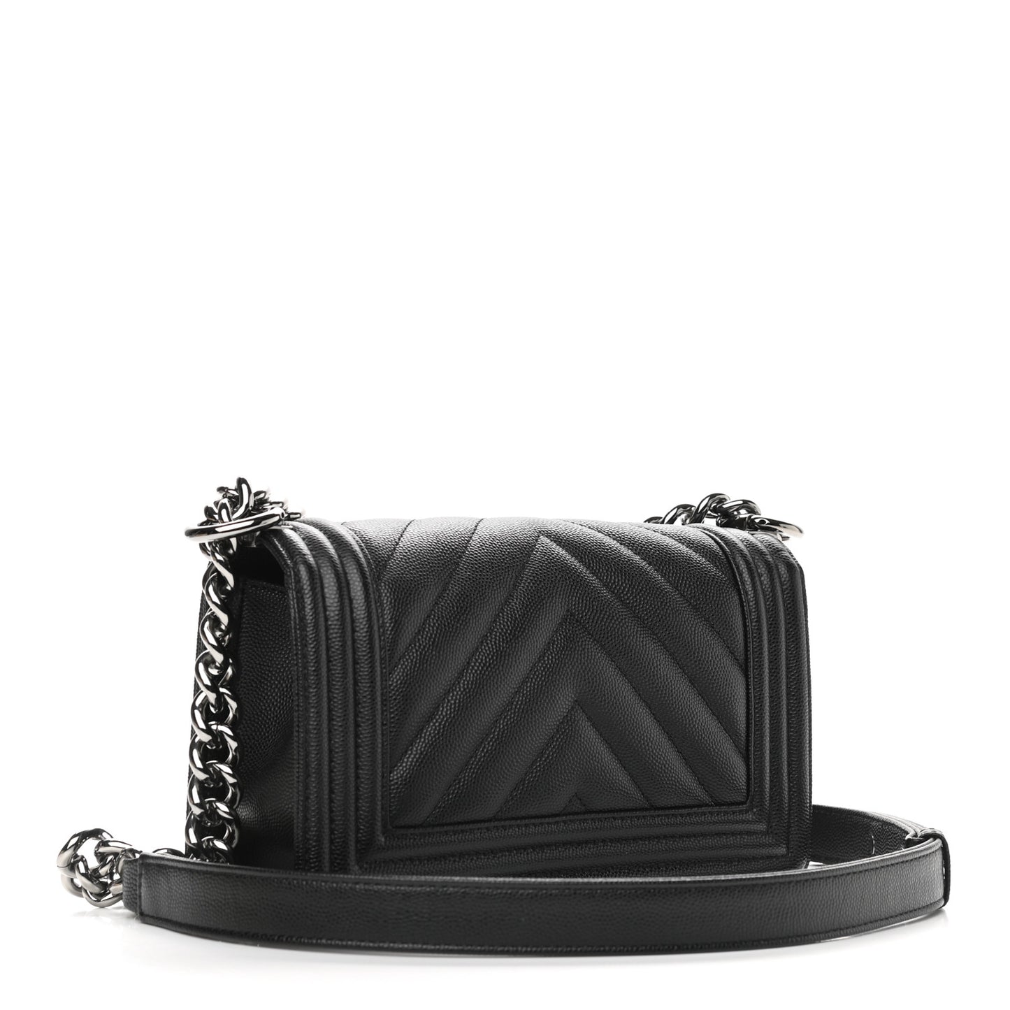 Caviar Chevron Quilted Small Boy Flap Black