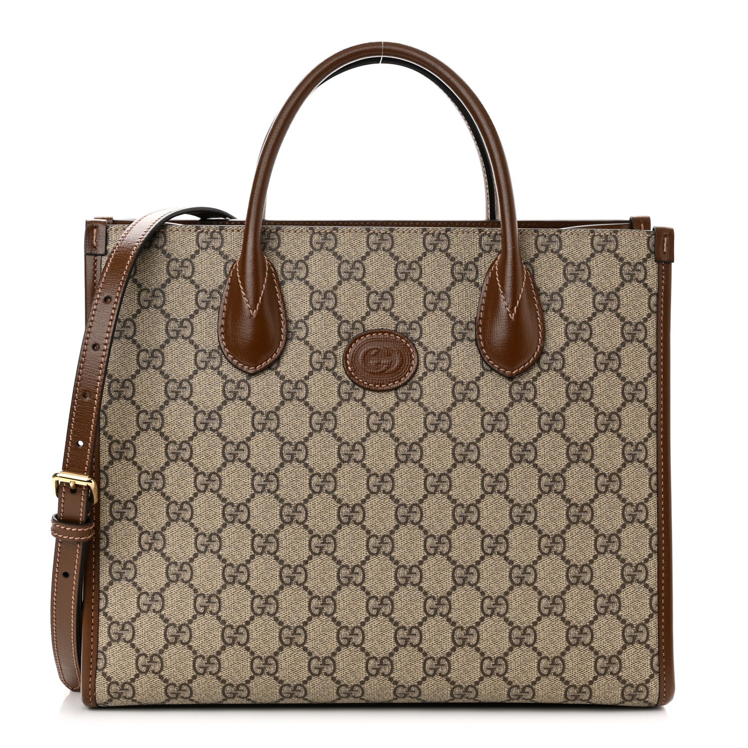 Gucci GG Supreme Monogram Azalea Calfskin Small Retro Interlocking G Tote Bag Beige Ebony Brown Sugar 1 of 9
