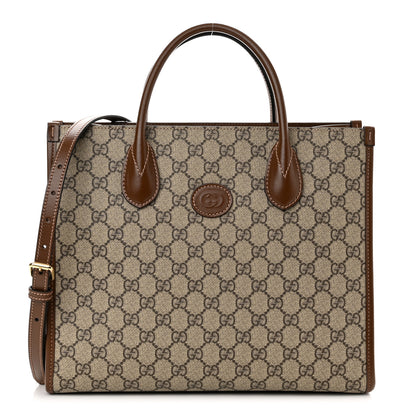 Gucci GG Supreme Monogram Azalea Calfskin Small Retro Interlocking G Tote Bag Beige Ebony Brown Sugar 1 of 9