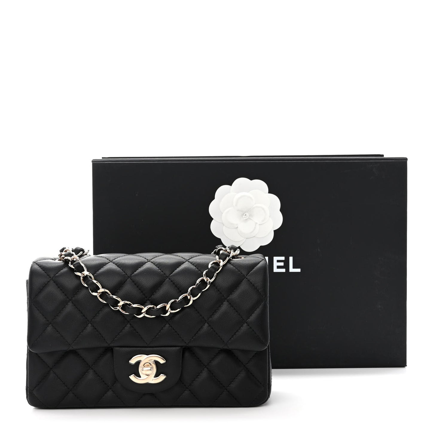 Lambskin Quilted Mini Rectangular Flap Black