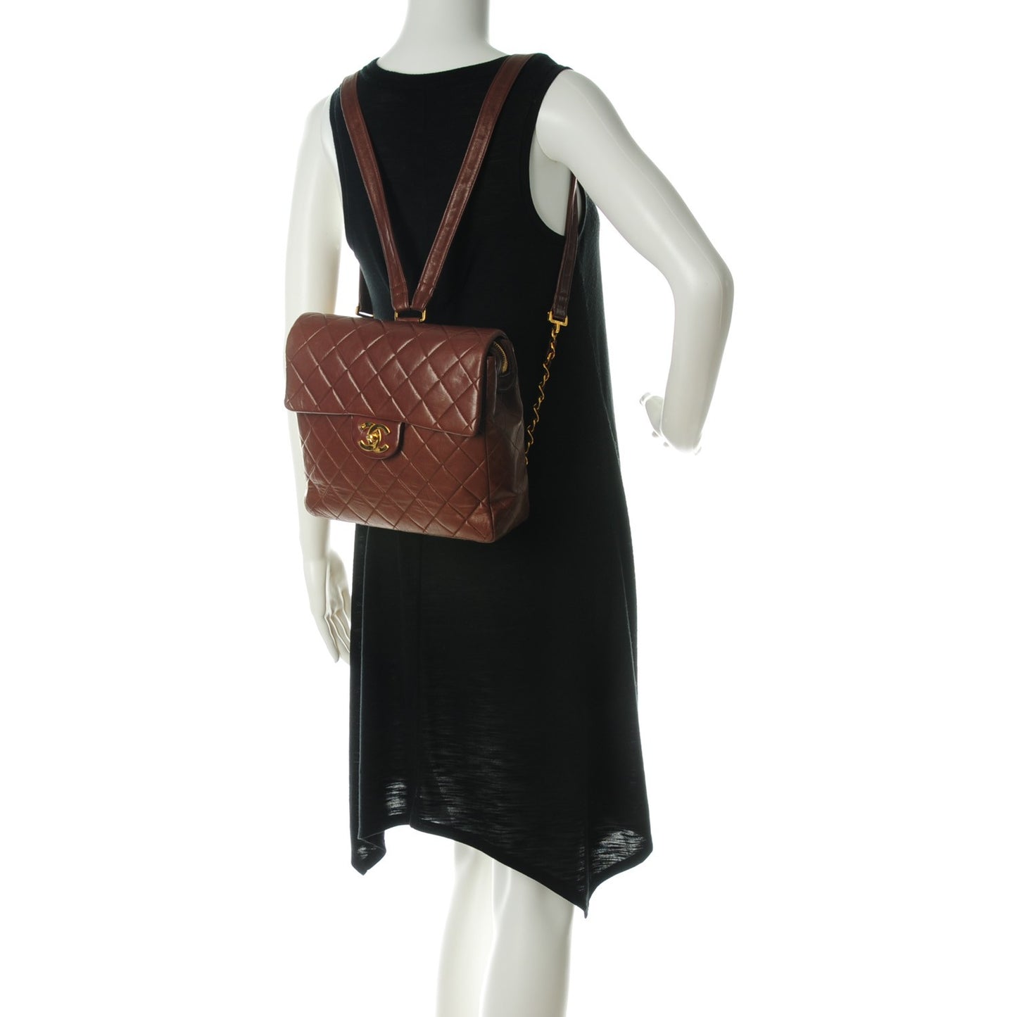 Lambskin Quilted Backpack Brown