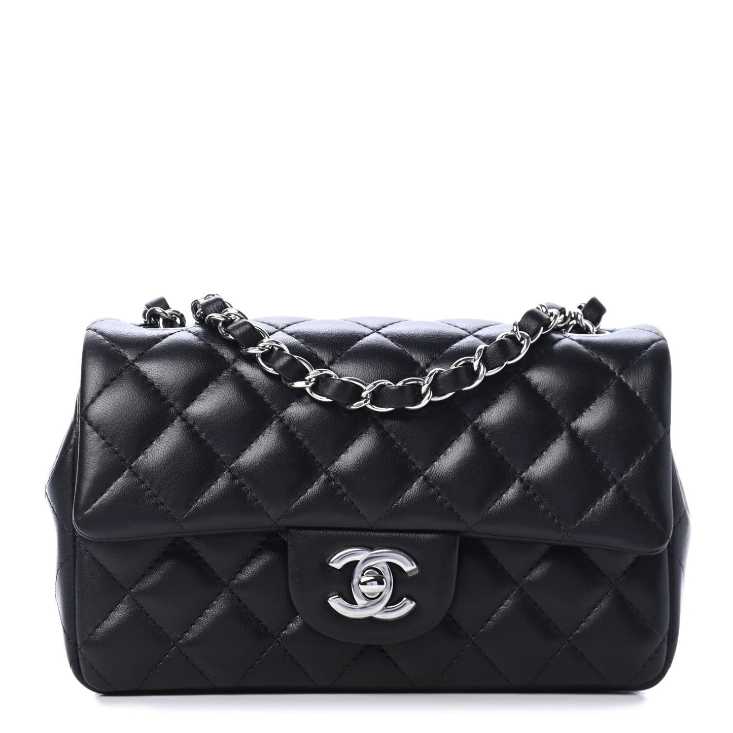 Lambskin Quilted Mini Rectangular Flap Black