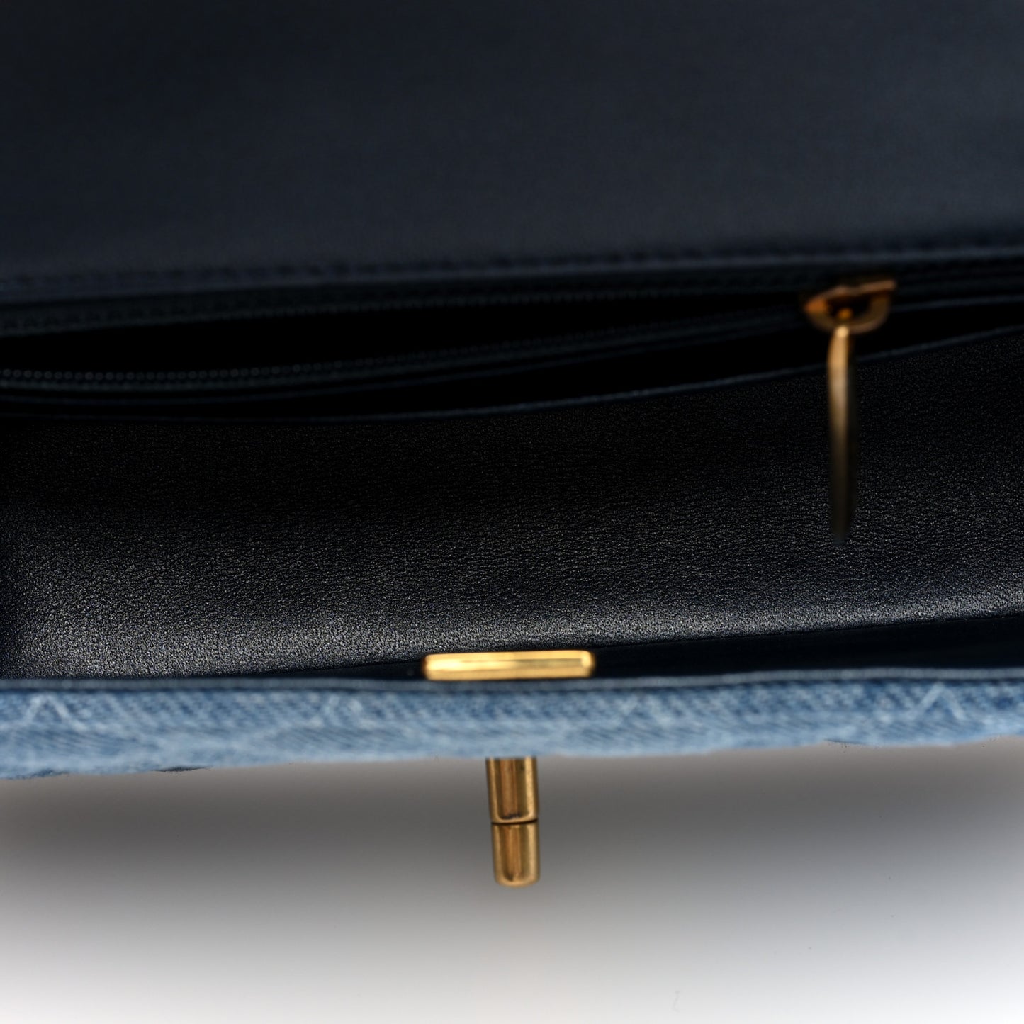 Washed Denim Quilted Mini Rectangular Flap Blue