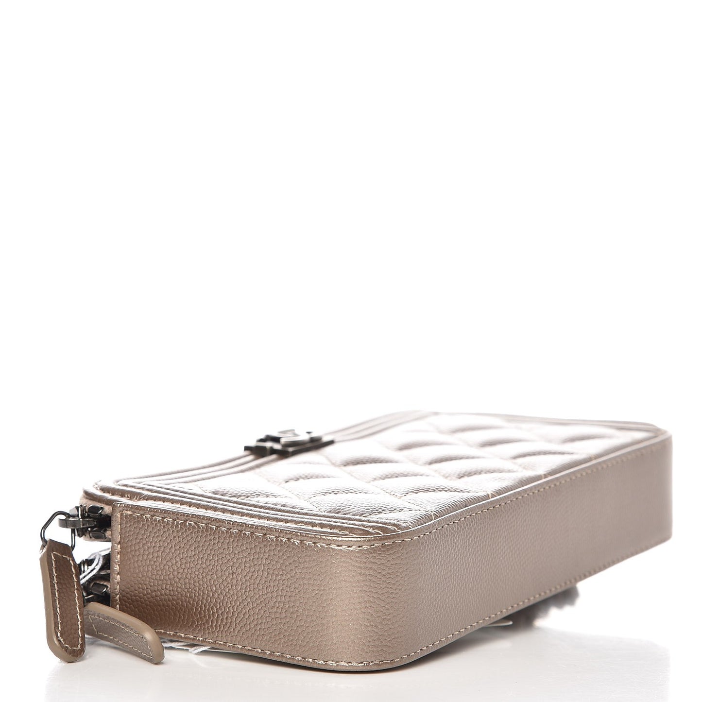 Metallic Caviar Quilted Small Boy Clutch With Chain Copper