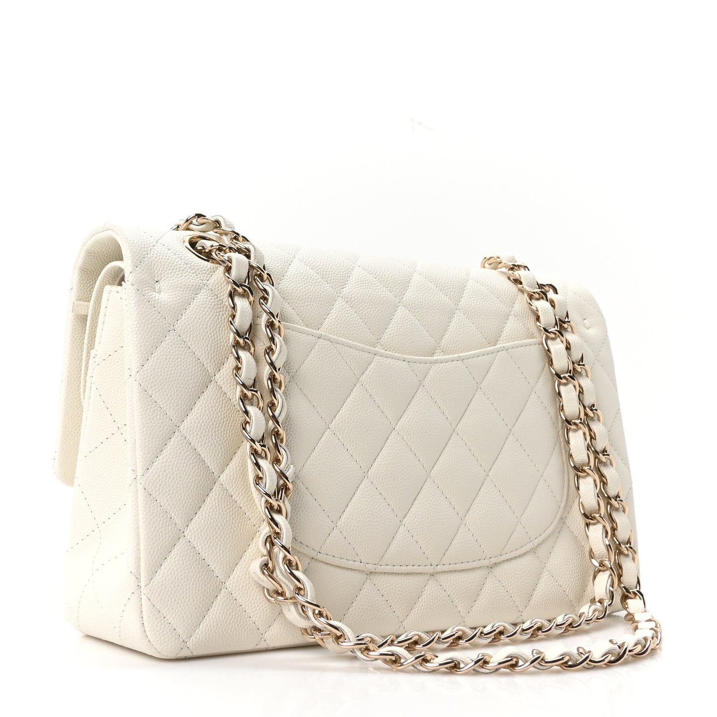 Caviar Quilted Medium Double Flap White