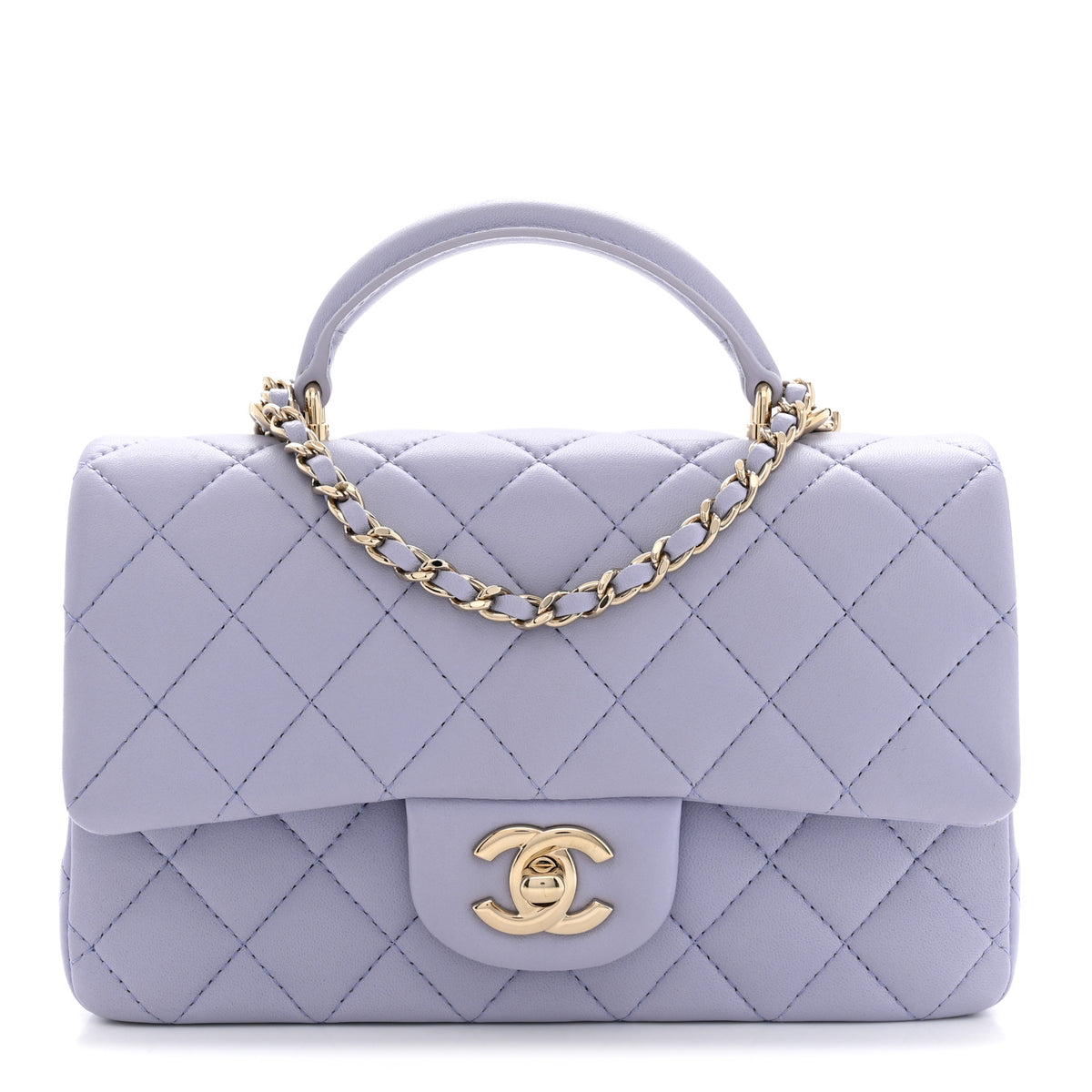 Chanel Lambskin Quilted Mini Top Handle Rectangular Flap Light Purple 1 of 10