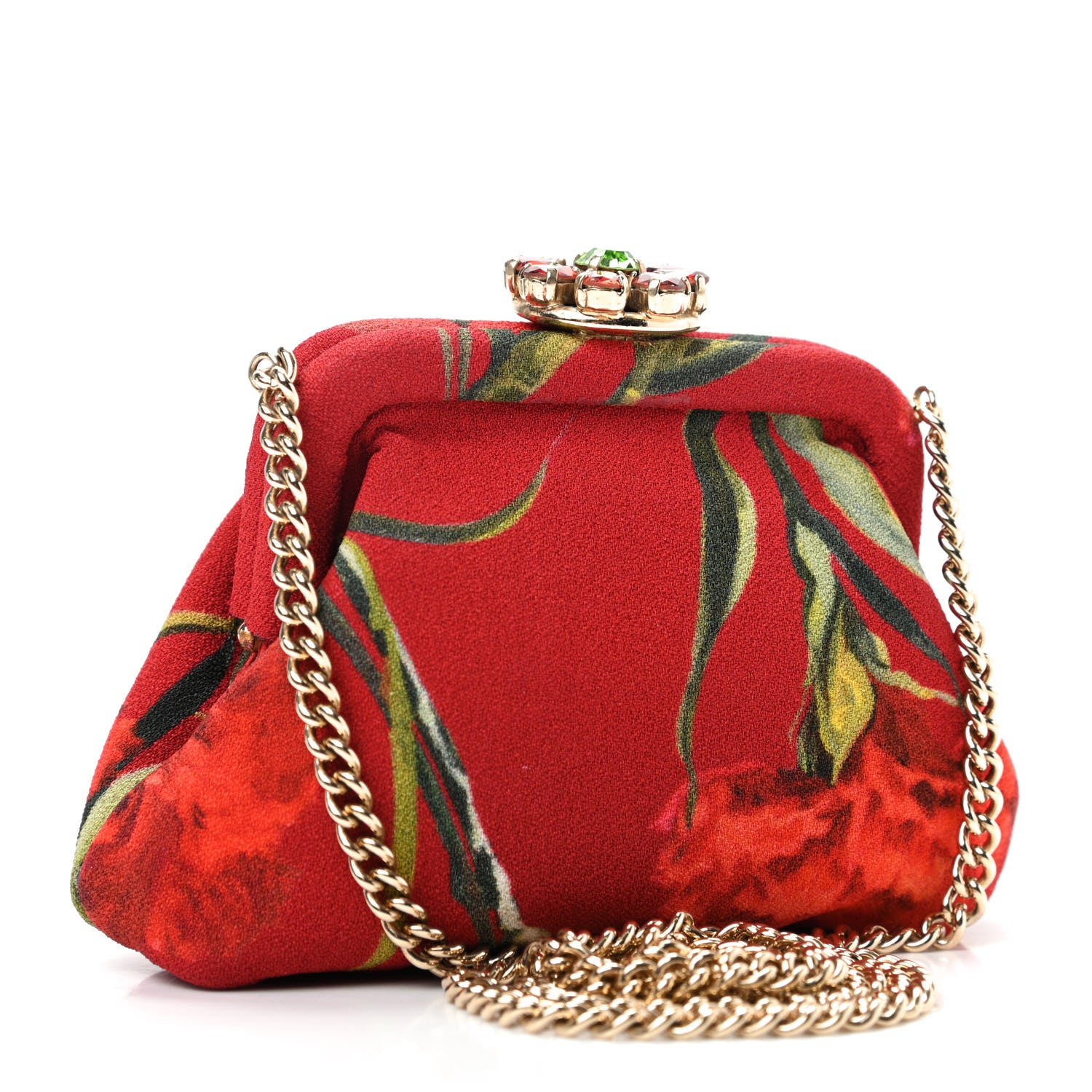 Dolce & Gabbana Fabric Printed Crystal Kiss Lock Chain Crossbody Red 3 of 9