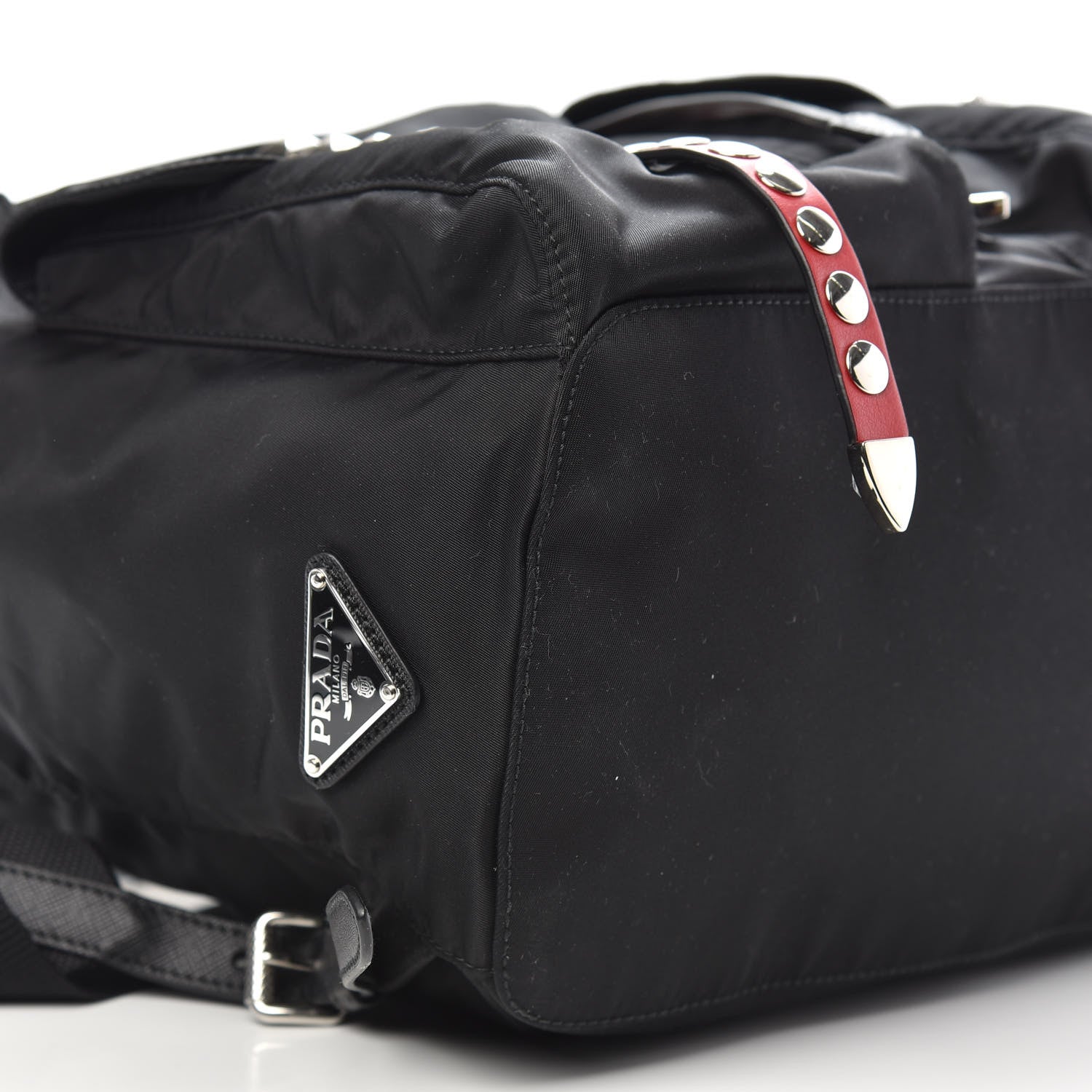 Prada Nylon New Vela Studded Backpack Black Fuoco 7 of 8