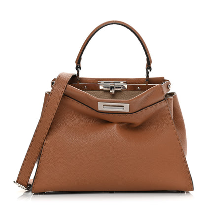 Fendi Cuoio Romano Selleria Bi-Color Medium Peekaboo Iconic Satchel Mou Deserto 5 of 13