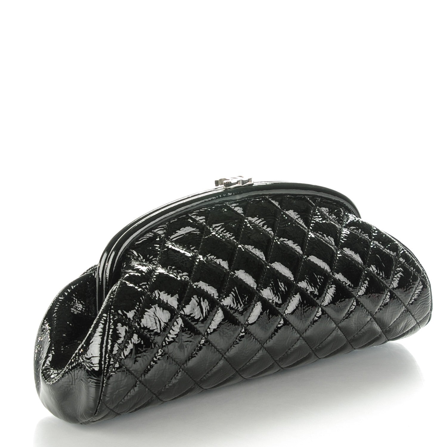 Chanel Distressed Patent Quilted Timeless Clutch Black 3 of 7