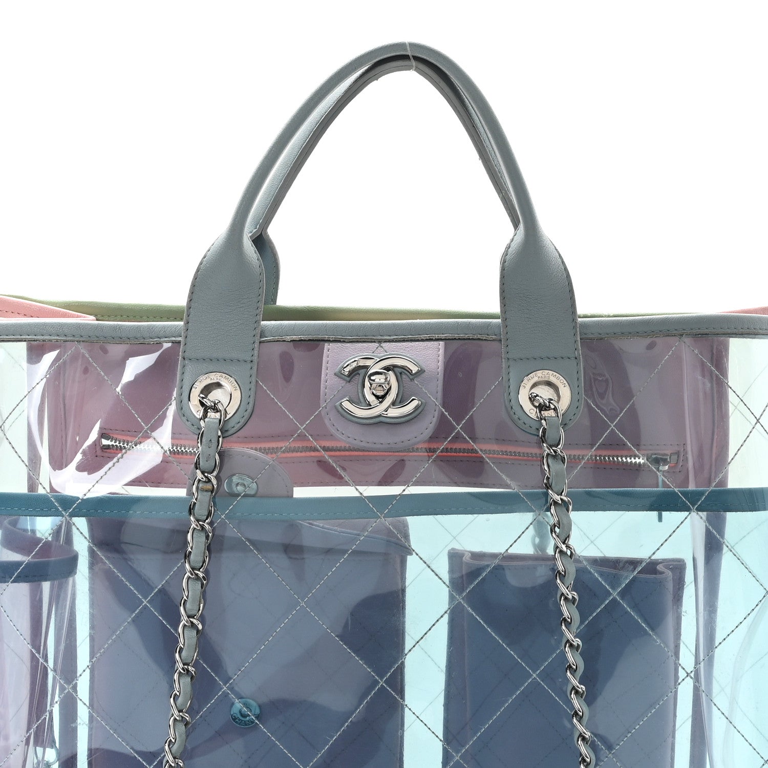 Chanel PVC Lambskin Stitched Medium Coco Splash Shopping Bag Blue Green Pink 8 of 11