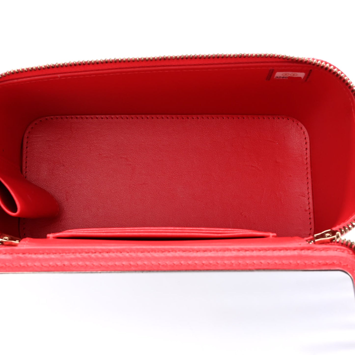 Caviar Quilted Small Vanity Case With Chain Red