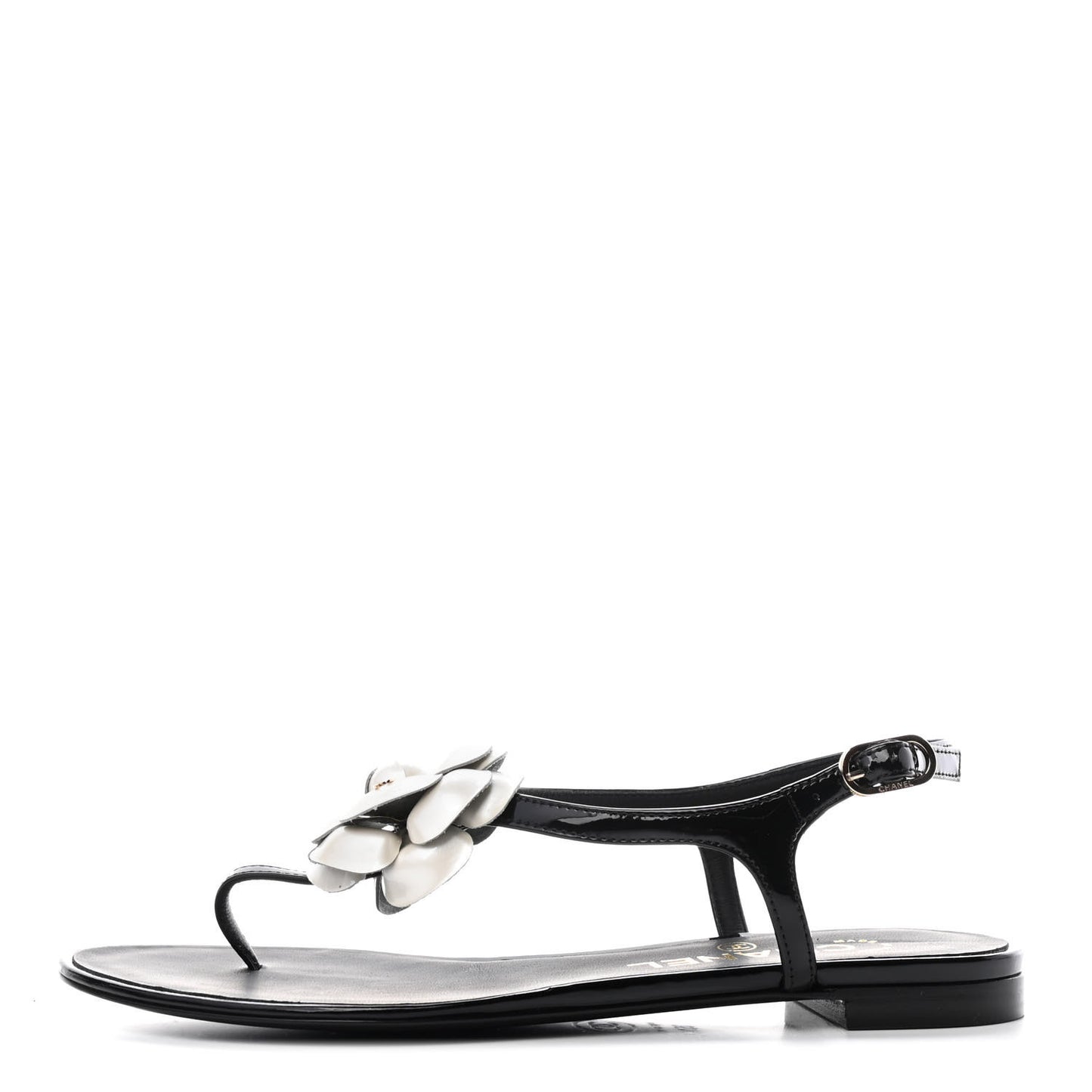 Patent Camellia Thong Sandals 35.5 Black