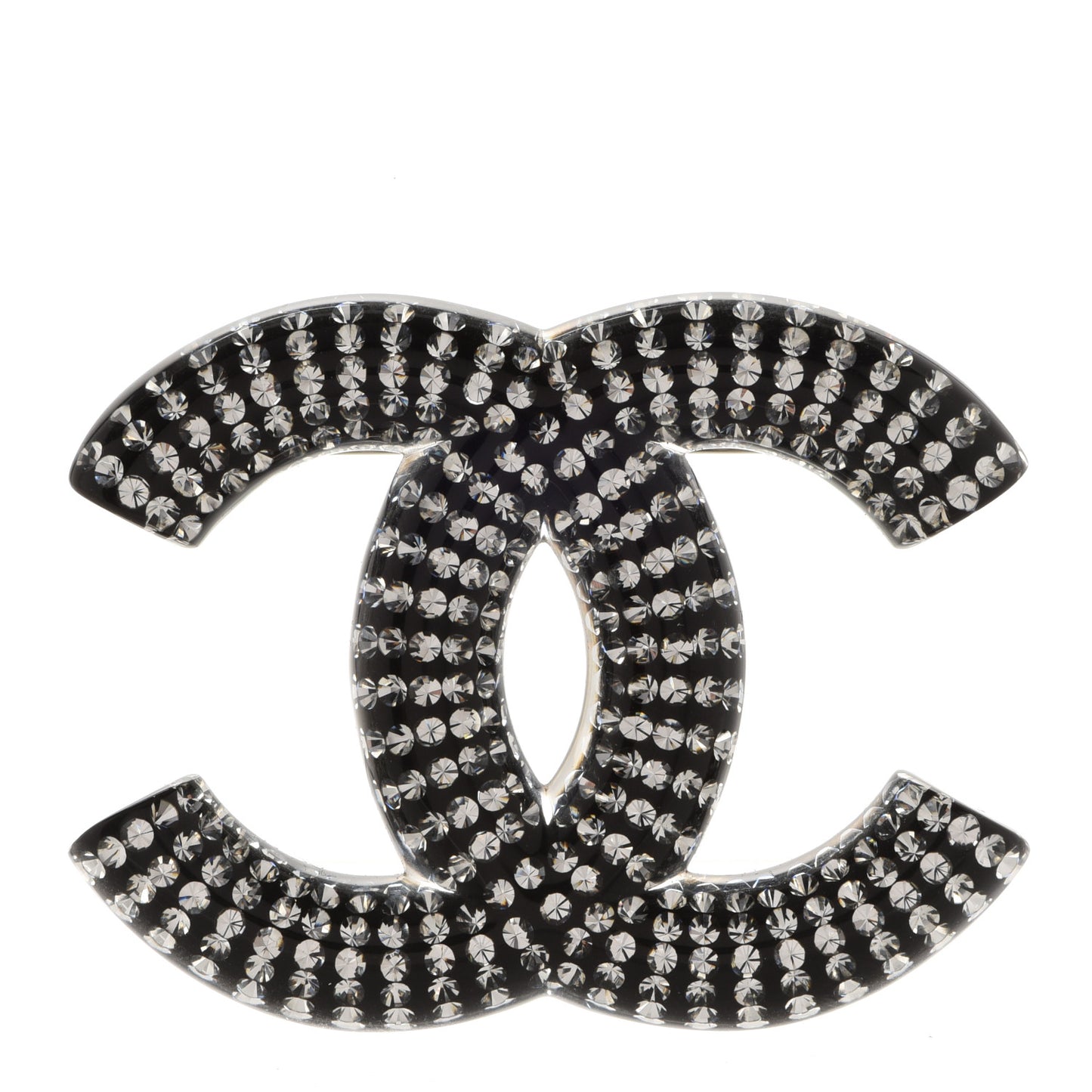 Resin Crystal CC Brooch Silver Black