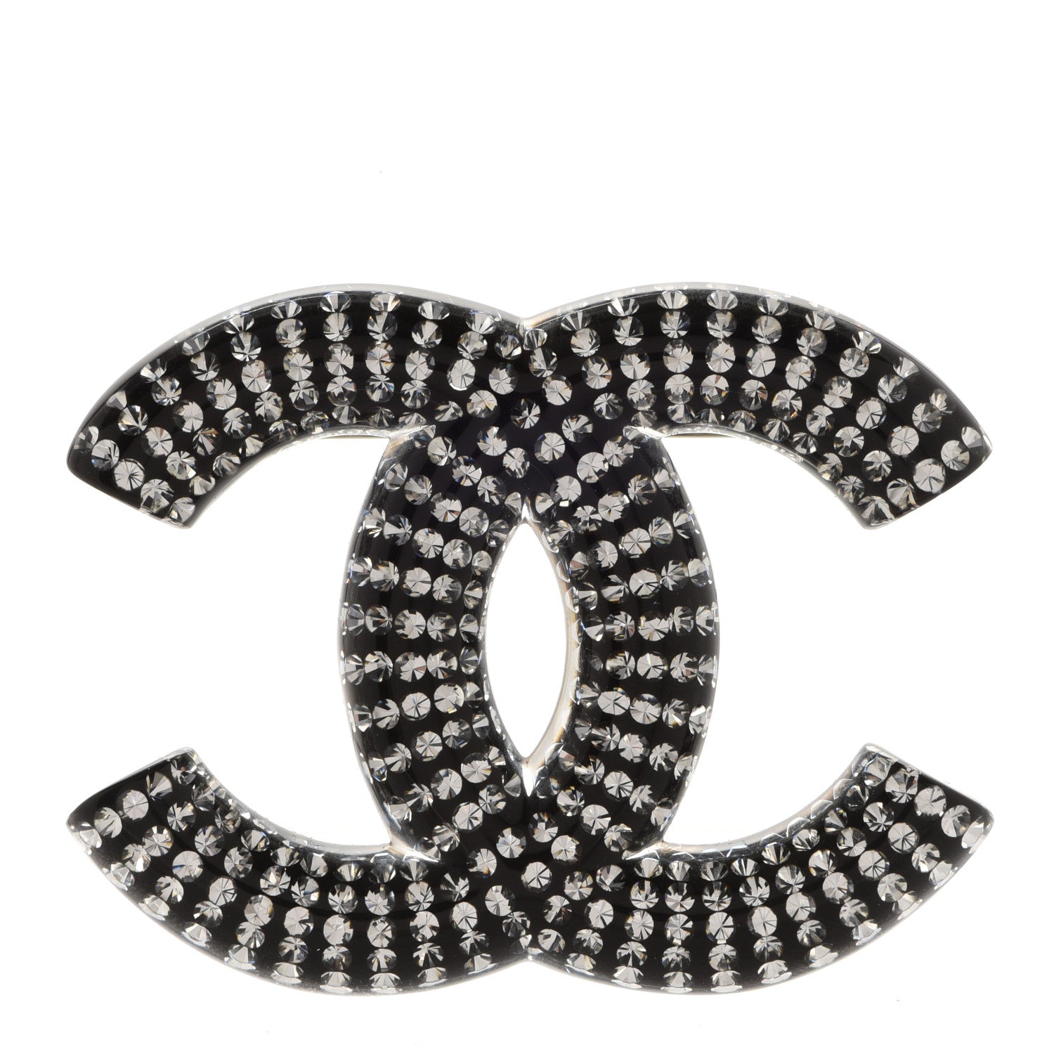 Chanel Resin Crystal CC Brooch Silver Black 1 of 5