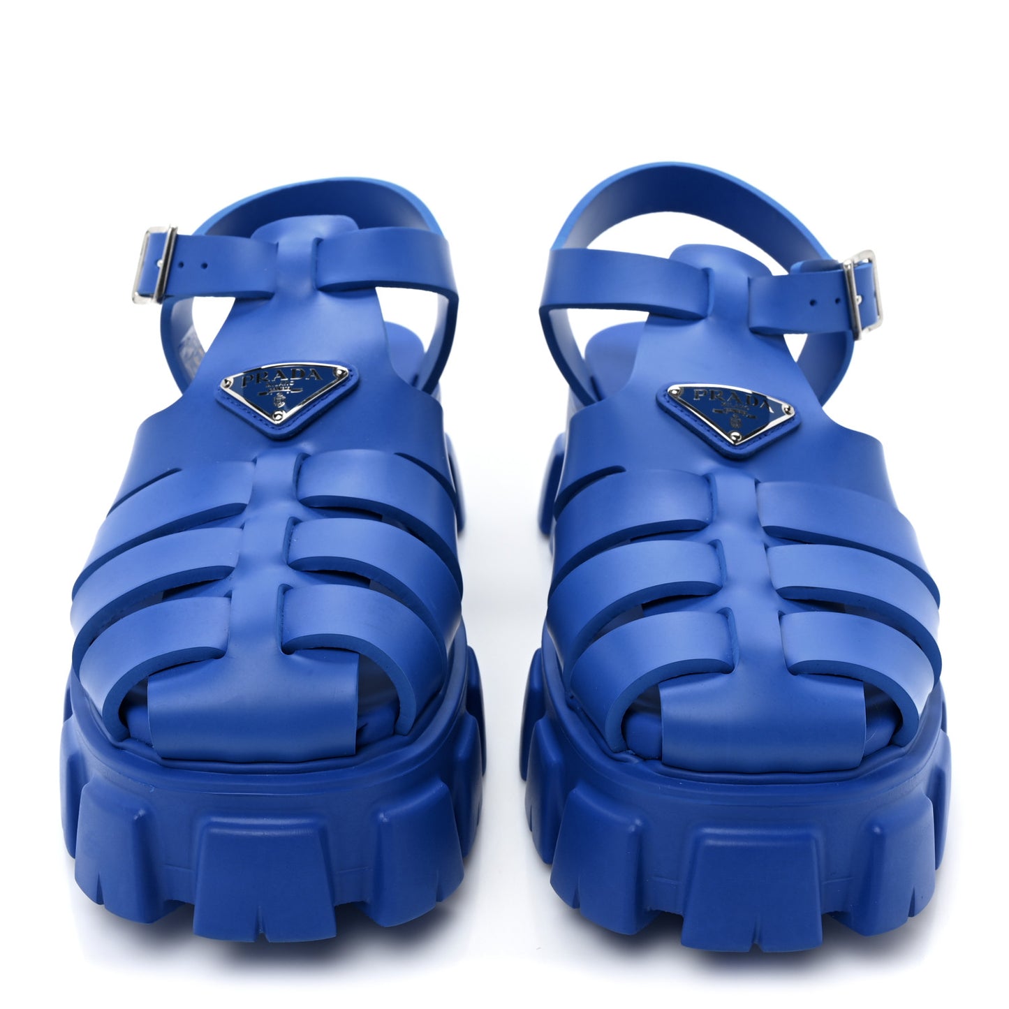 Foam Rubber Metal Triangle Logo Mens Monolith 55mm Cage Sandals 9 Azzurro