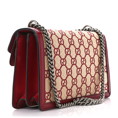 Gucci Straw Jacquard Azalea Calfskin GG Monogram Small Dionysus Shoulder Bag Natural New Cherry Red 3 of 11