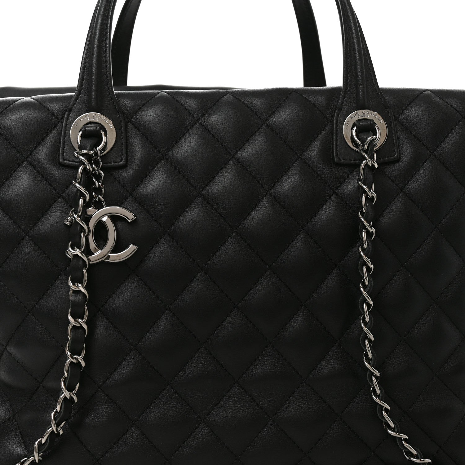 Chanel Calfskin Quilted Feather Weight Bowling Bag Black 8 of 10