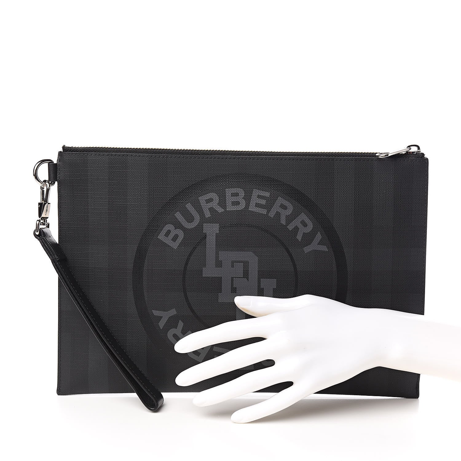 Burberry London Check Edin Zip Pouch Charcoal Grey 526996
