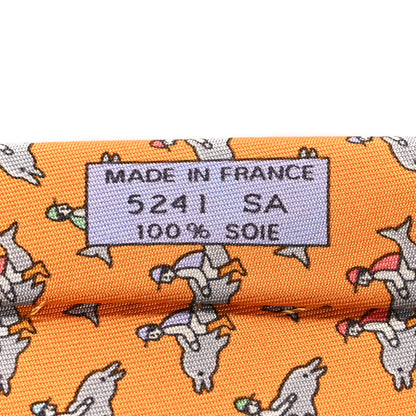 Hermes Printed Silk Mens Neck Tie Orange 4 of 6