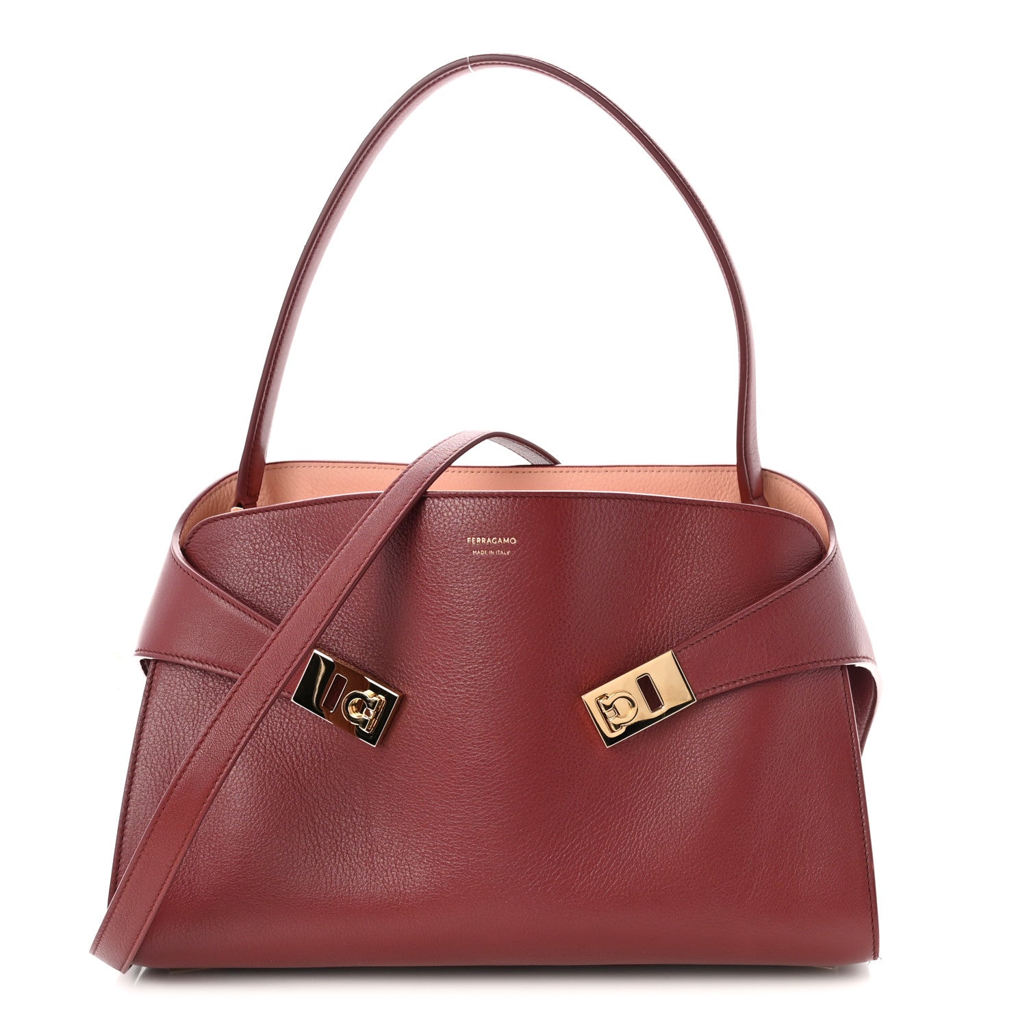 Salvatore Ferragamo Calfskin Medium Hug Soft Bicolor Shoulder Bag  College Red Pink 1 of 9