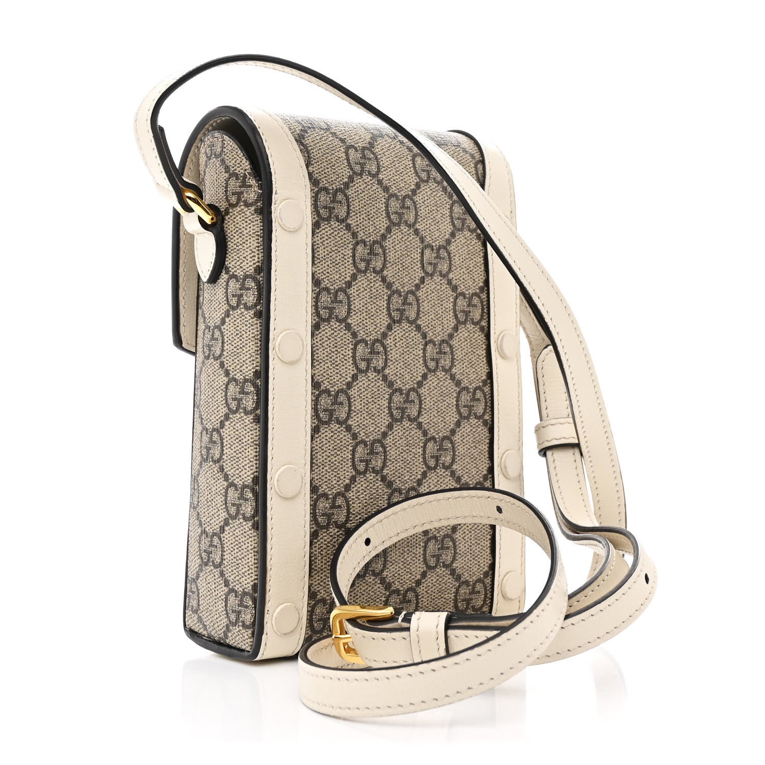 Gucci GG Supreme Monogram Azalea Calfskin Mini Horsebit 1955 Crossbody Bag Beige Ebony Mystic White 3 of 12